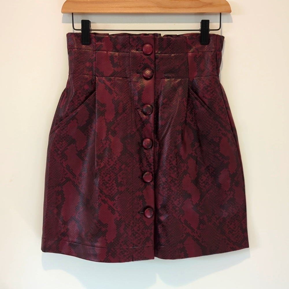 Zara Faux Leather Red Snakeskin Mini Skirt